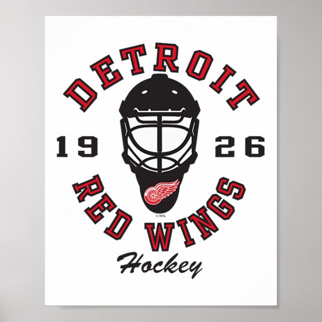 Poster Detroit Red Wings Hockey Mask Gray Officially Lice (Frente)