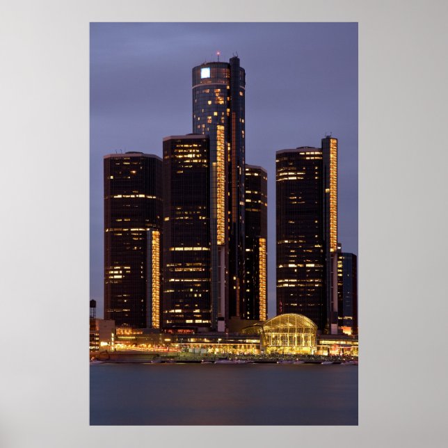 Poster Detroit Renaissance Center Em Dusk (Frente)