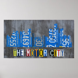 Pôster Detroit The Motor City Skyline Licate Plate Art