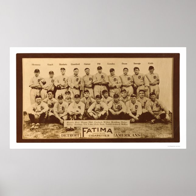 Pôster Detroit Tigers Baseball 1913 (Frente)