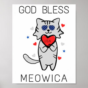 Poster Deus abençoe Meowica Engraçado América Patriótica