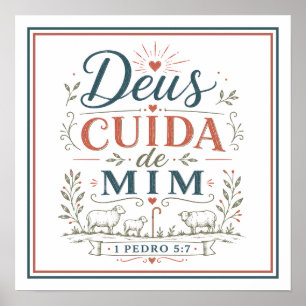 Poster Deus Cuida de Mim Frase Espiritual Cristã