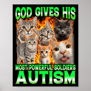 Poster Deus Dá Seu Mais Poderoso Autismo Meme de Gato Eng