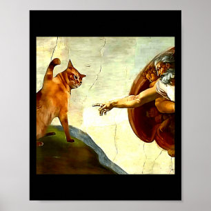 Poster Deus do Gato Engraçado Criação de Adão Meme Jesus