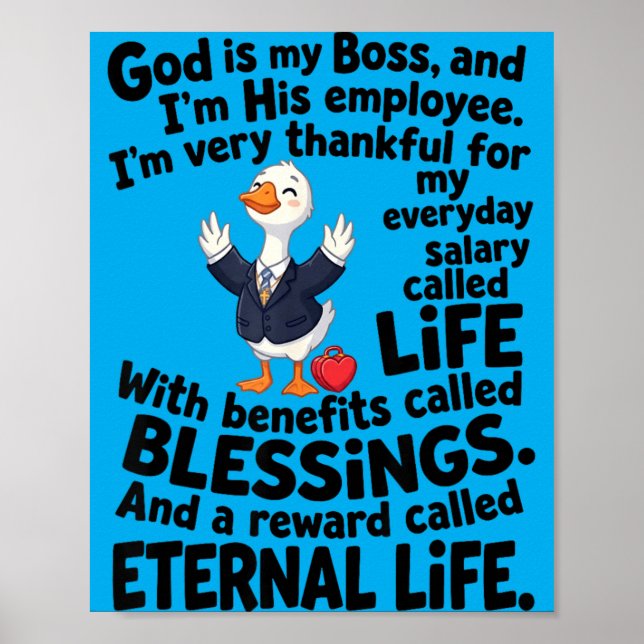 Poster Deus É Chefe Empregado Pato Fofo Cristão (Frente)