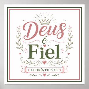 Poster Deus é Fiel Citação Bíblica Frase Cristã