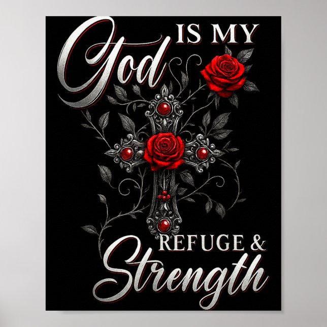 Poster Deus É Meu Refúgio E Força Rosa Cruz Fé  (Frente)