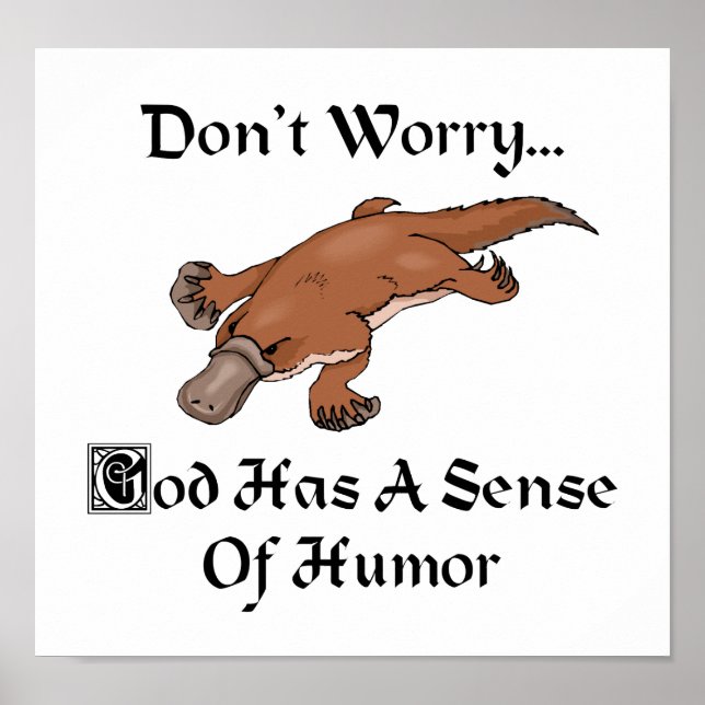 Pôster Deus Tem Um Senso de Humor - Ornitorrinco Engraçad (Frente)