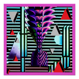 Pôster Deus Tiki Estranho na Festa de Design de Memphis