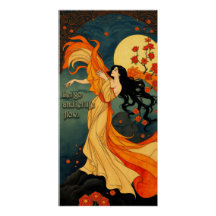 Deusa Art Nouveau Chama Fluindo Floral 