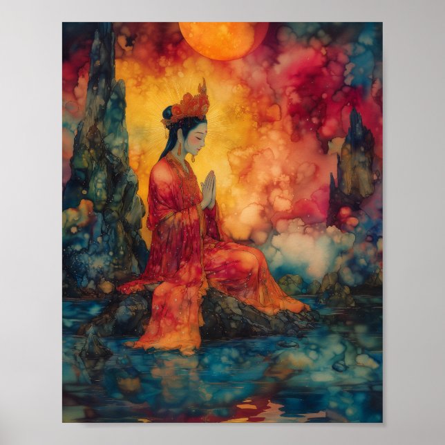 Poster Deusa Budista Guanyin Rainbow Abstrato surreal (Frente)