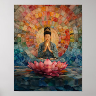 Poster Deusa Budista Guanyin Rainbow Mosaic Art