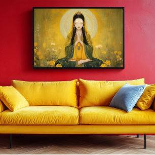 Poster Deusa Budista Yellow Tara Ouro Retrato Arte