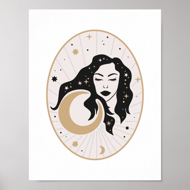Poster Deusa Celestial Adormecida Magia Lunar Mística Est (Frente)