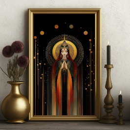 Poster Deusa Celta Brigid Rainbow Dourada Arte Negra