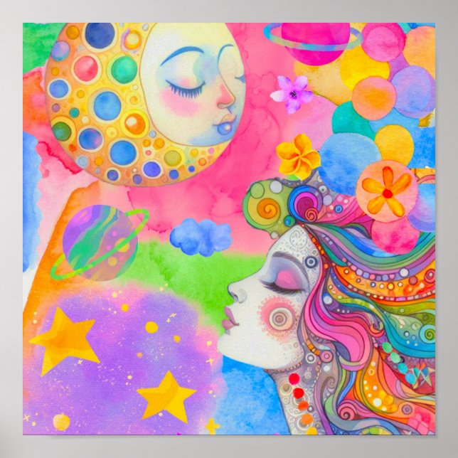 Poster Deusa da Lua | Arte Celestial em Aquarela Suave (Frente)