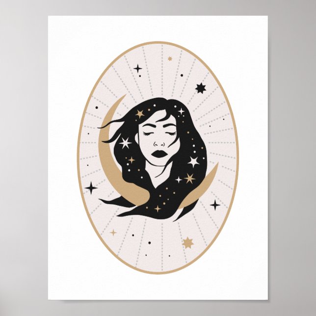Poster Deusa da Lua da Arte Mística Celestial com Cabelos (Frente)