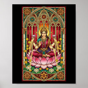 Poster Deusa da Riqueza Lakshmi Vidro Corado Hinduísmo Mi