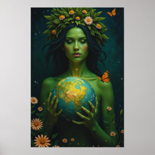 Poster Deusa da Terra - Arte da Fantasia Guardiã da Natur