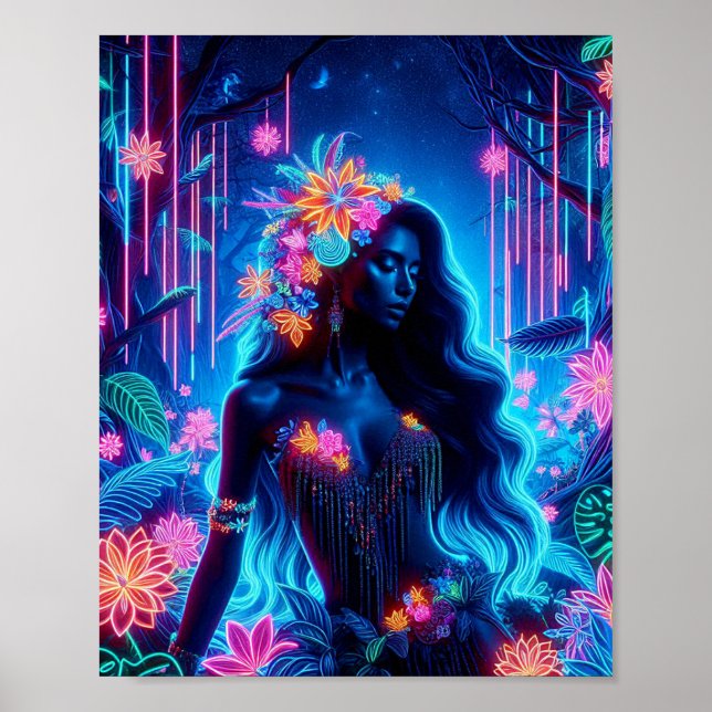 Poster Deusa de Light Neon brilha a fantasia florestal (Frente)
