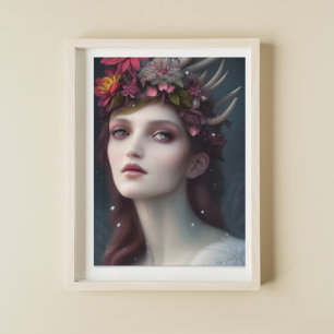 Poster Deusa de Winter Fantasy Retrato Floral