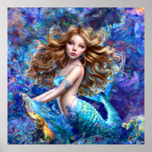 Poster Deusa Do Mar De Sereia Ninfa Siren Sob Arte Da Águ