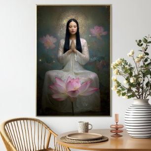 Poster Deusa Eetérea Quan Yin Floral de Alta Frequência