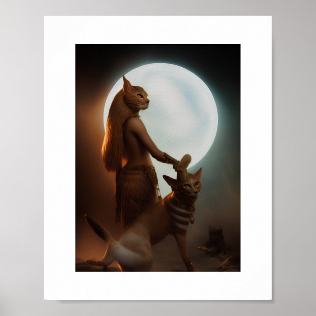 Poster Deusa egípcia de gato Bastet com seu gato (Frente)