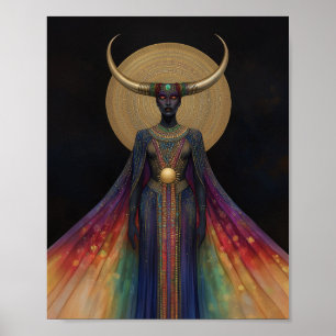 Poster Deusa Egípcia Hathor Arco-íris Dourado Preto Arte
