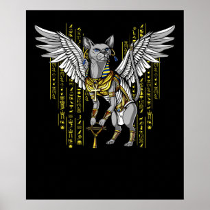 Poster Deusa Gato Egípcia Basteta Ankh Hieroglyphs