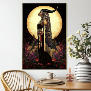 Poster Deusa Hathor: Arte da Lua Plena e Floral Egípcia