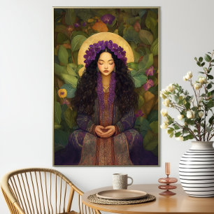 Poster Deusa Havaiana Papahānaumoku Mãe Floral da Terra