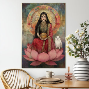 Poster Deusa Hindu Lakshmi Arte Nova Mosaico Pintura