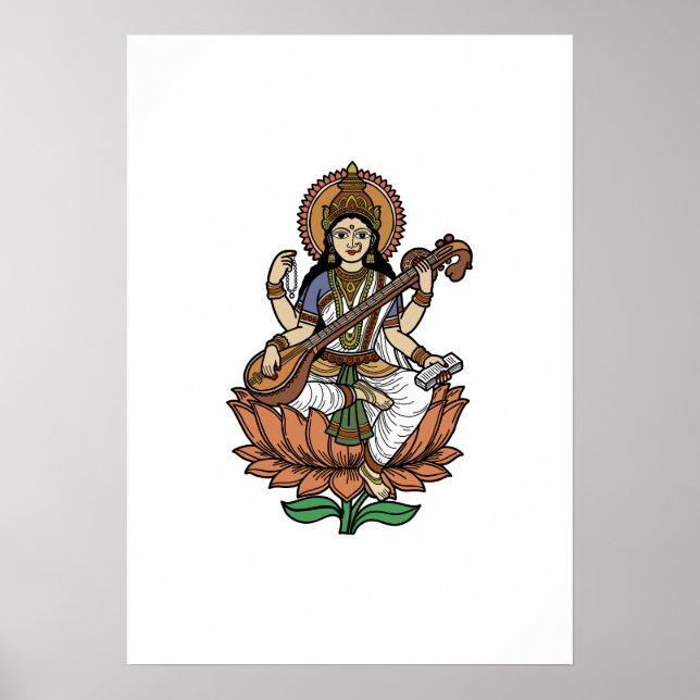 Poster Deusa Hindu Saraswati (Frente)