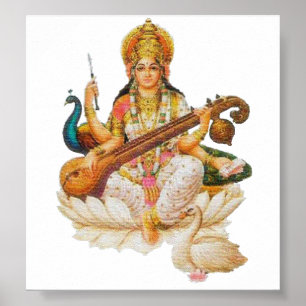Poster Deusa Hindu Saraswati Godess Para Educação artísti