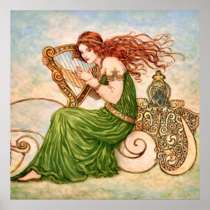 Poster Deusa Irlandesa Tocando Harpa – Art Nouveau Céltic