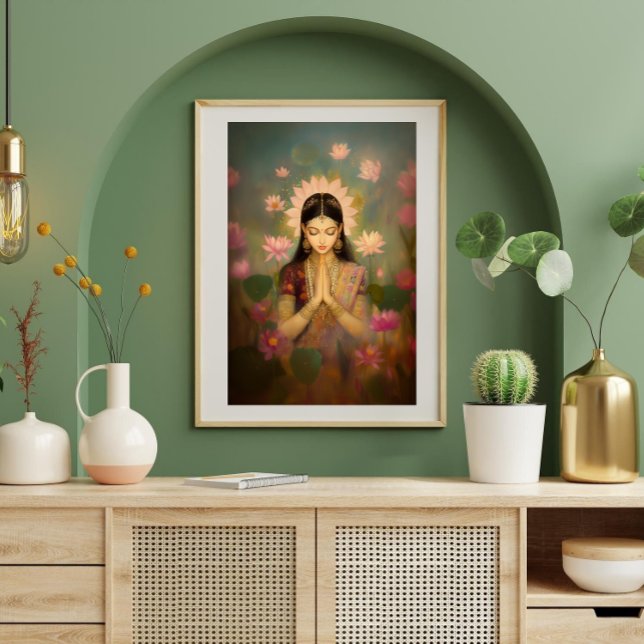 Poster Deusa Lakshmi Lotus Flores Arte Pintura Hindu (Criador carregado)