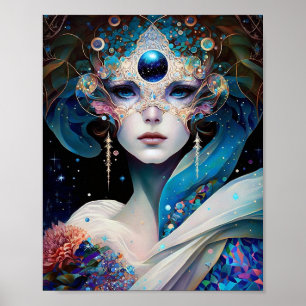 Poster Deusa Mascarada Cósmica Rainha Fantasia Art
