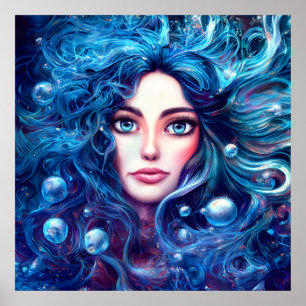 Poster Deusa Mermaid Sea Ninfh Siren Blue Underwater