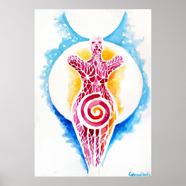 Poster Deusa neolítica da fertilidade com o sol e o (Frente)