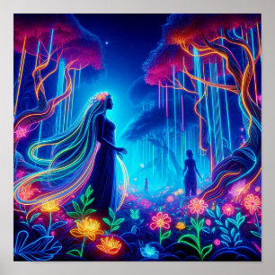 Poster Deusa Neon Forest Of Light Fantasy conto de fadas