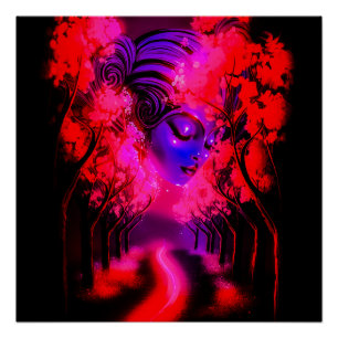 Pôster Deusa Neon na Floresta Encantada