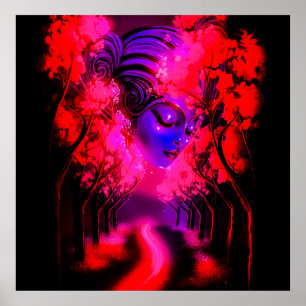 Poster Deusa Neon na Floresta Encantada