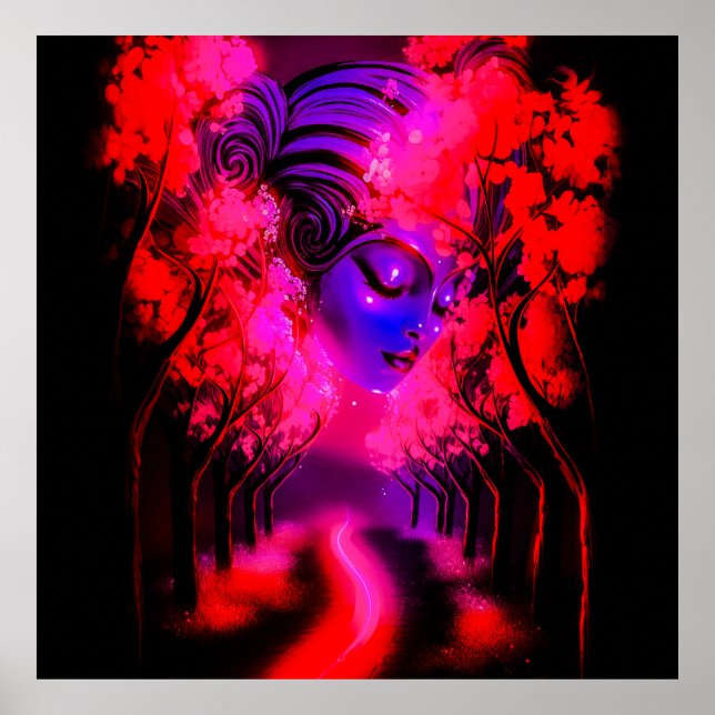 Poster Deusa Neon na Floresta Encantada (Frente)