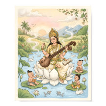 Deusa Saraswati Lendo com Crianças | Lótus Po