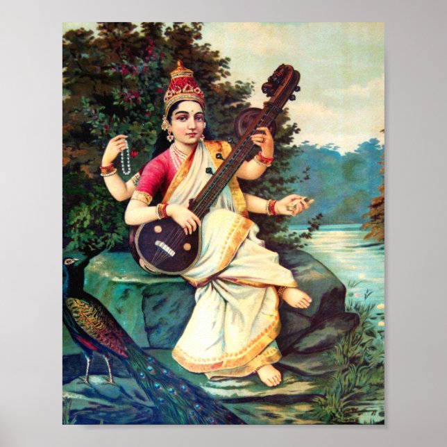 Poster Deusa Saraswati Por Raja Ravi Varma (Frente)