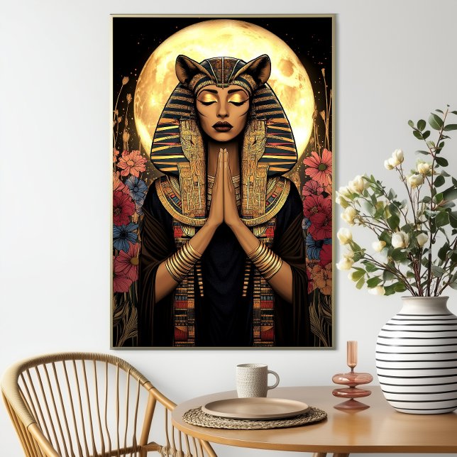 Poster Deusa Sekhmet: Fantasia Floral Dark Egípcia (Criador carregado)