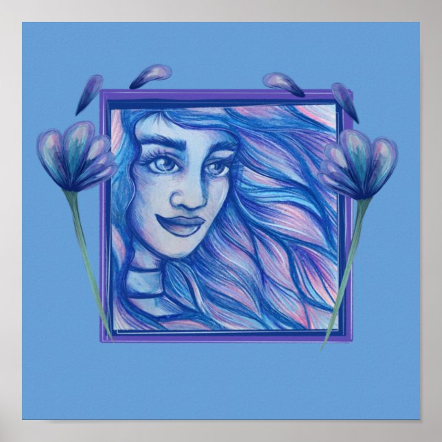 Poster Deusa Venta Azul Deusas Florais Arte Venta (Frente)
