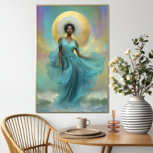Poster Deusa Yemoja Luxuriosa Turquesa Dourada