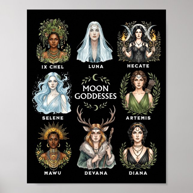 Poster Deusas da lua arte pagã bruxa divina feminina (Frente)